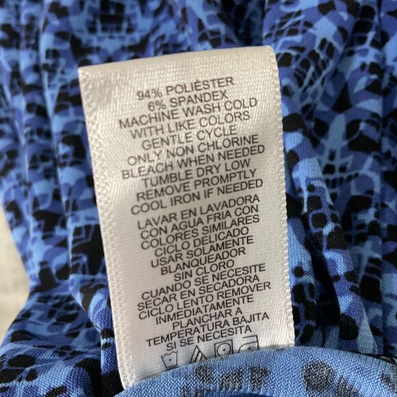 Adrienne Vittadini smocked waist sleeveless Dress women’s M blue Geometic flora - Picture 6 of 9